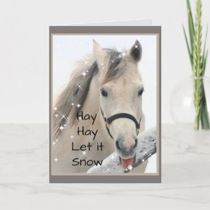 Hay Let it Snow Horse Catching Snowflakes Fun Card