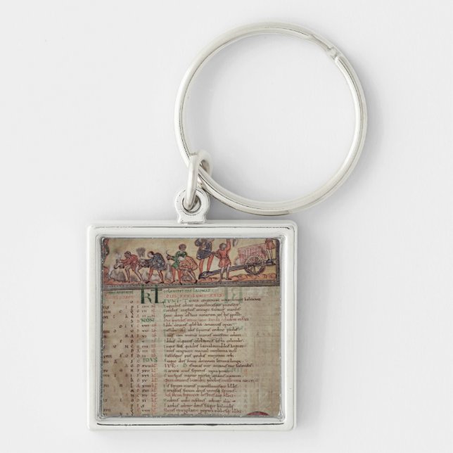 Hay-making and ploughing, from a Calendar Key Ring (Front)
