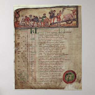 Hay-making and plowing, from a Calendar Poster