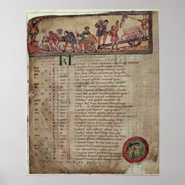 Hay-making and plowing, from a Calendar Poster (Front)