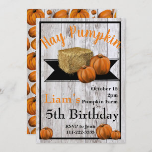 Hay Pumpkin Fall Birthday Party Invitation
