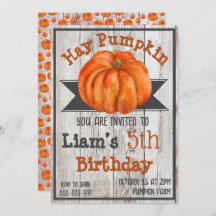 Hay Pumpkin Fall Birthday Party Invitation