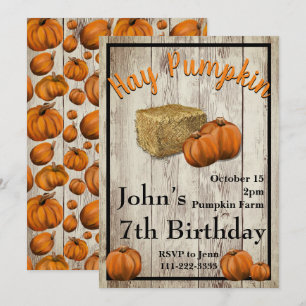 Hay Pumpkin Fall Birthday Party Invitation