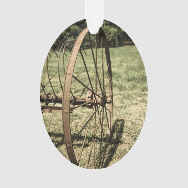 Hay Rake Wheel Aged Ornament (Back)