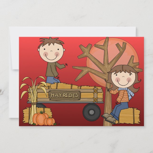 Hay Ride Autumn Party Invite -African American boy (Front)