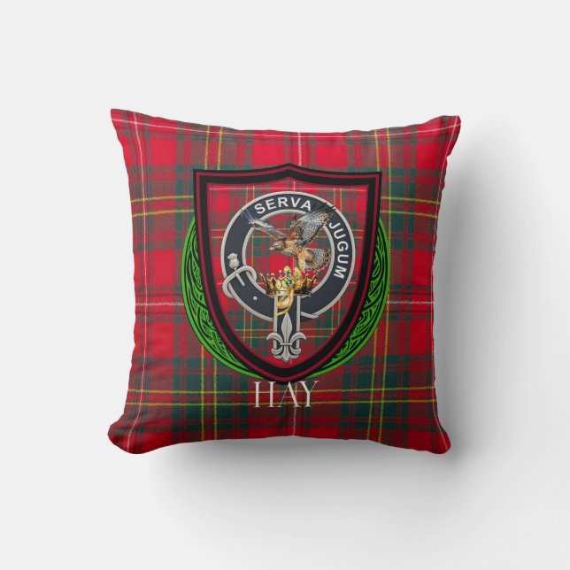Hay Scottish Clan Tartan & Crest Cushion (Front)