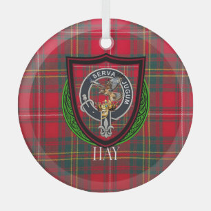 Hay Scottish Clan Tartan & Crest Glass Tree Decoration