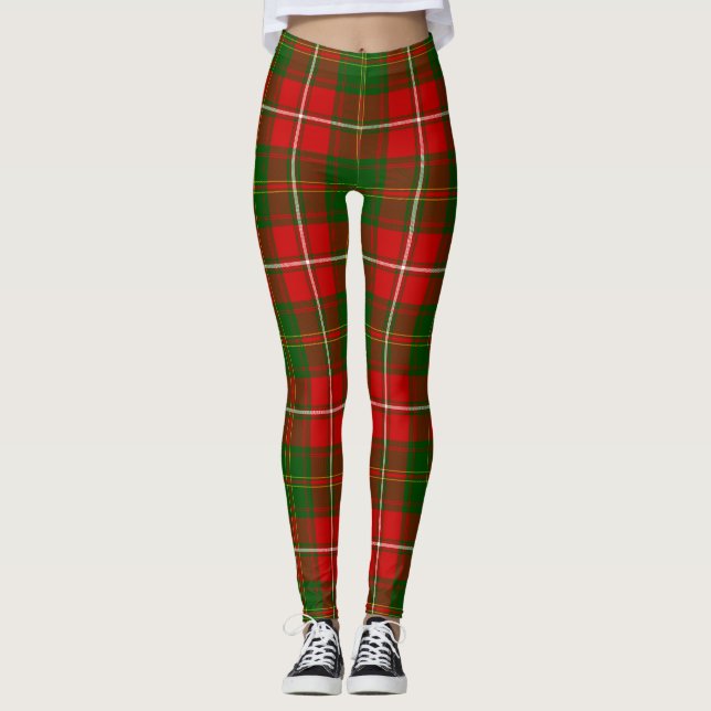 Hay tartan red green plaid leggings (Front)