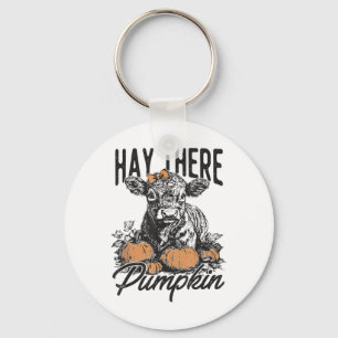Hay There Pumpkin Cute Cow Farm Fall Autumn Cow Ha Key Ring