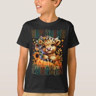 Hay There Pumpkin Retro Style Highland Cow For Fal T-Shirt