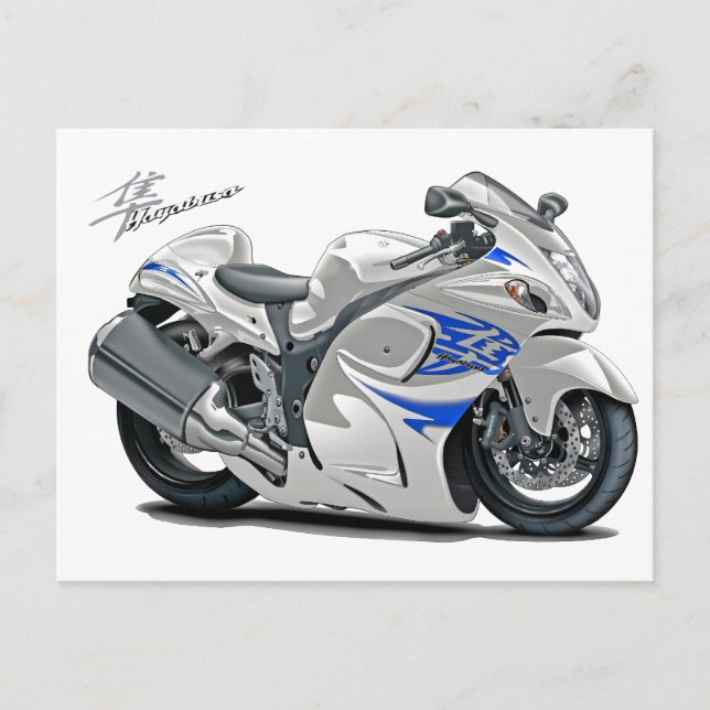 Hayabusa White-Blue Bike Postcard (Front)