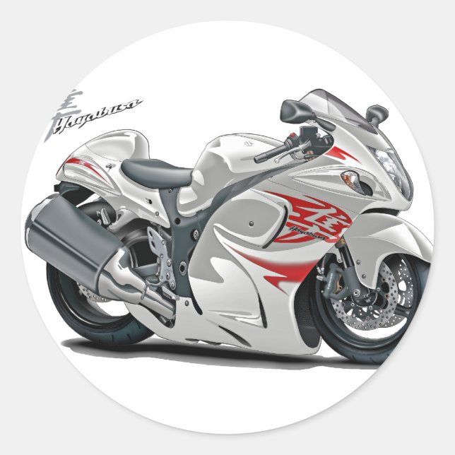 Hayabusa White-Red Bike Classic Round Sticker (Front)