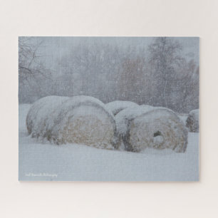 Haybails in a Snowstorm Jigsaw Puzzle