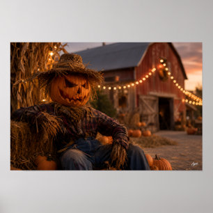 Haybale Barn Scarecrow Scene Poster