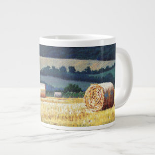 Haybales on hillside oil on canvas large coffee mug