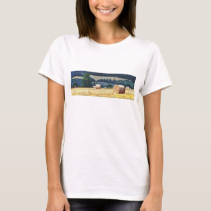 Haybales on hillside oil on canvas T-Shirt