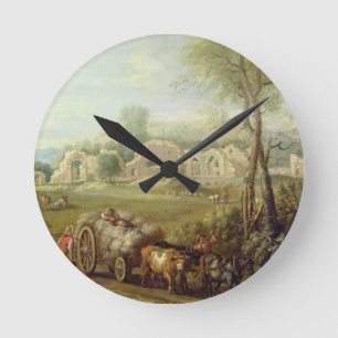 Haycart Passing a Ruined Abbey, c.1740-50 (oil on Round Clock