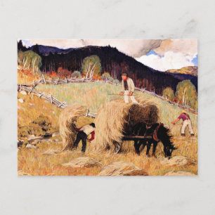 Haying, popular painting by Clarence Gagnon Postcard