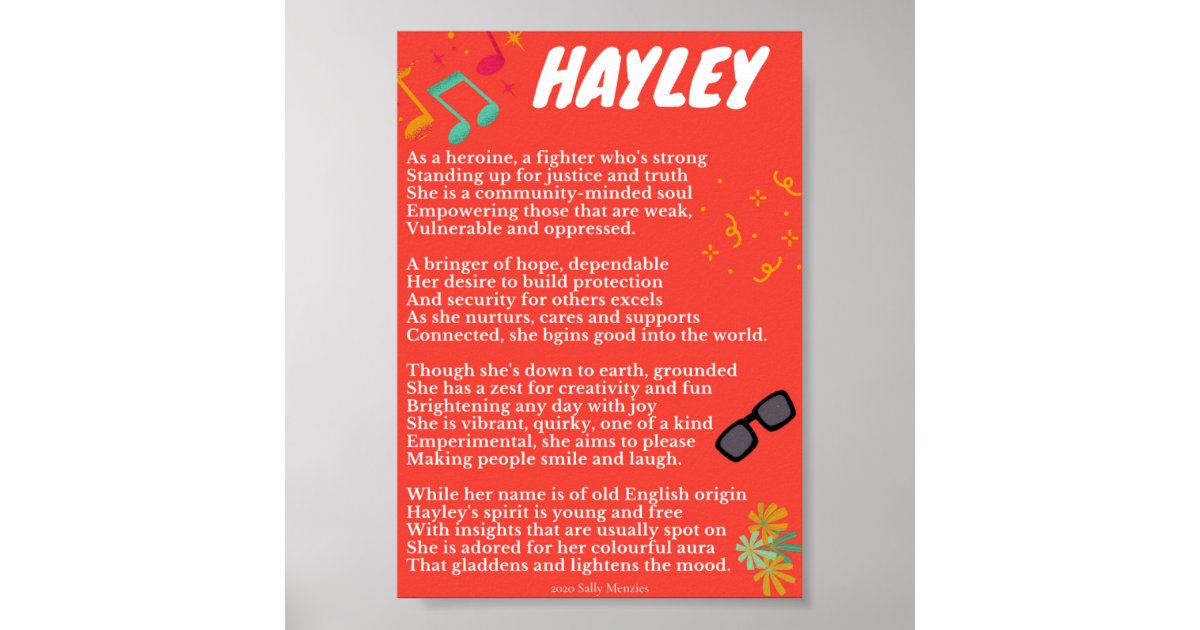 "Hayley" Name Poem Poster Zazzle