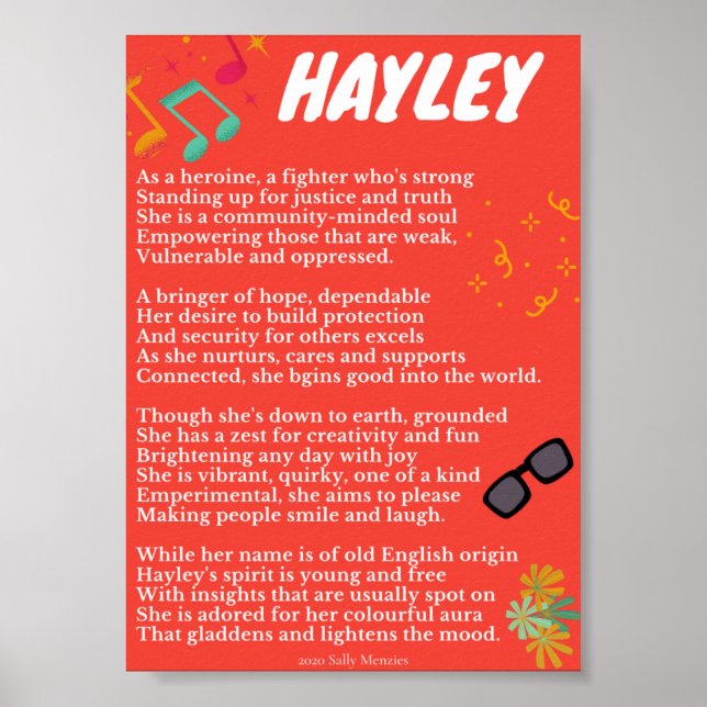 "Hayley" Name Poem Poster (Front)