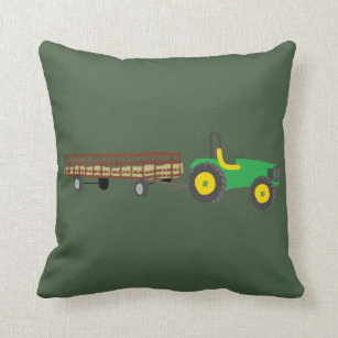 Hayride Green and Yellow Tractor Illustration Cushion