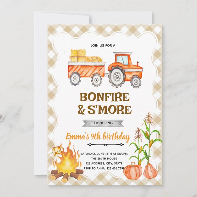 Hayrides Bonfire S'mores Pumpkin Party invite (Front)