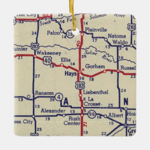 Hays KS Vintage Map Ceramic Ornament