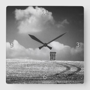 Haystack And Tracks minimalist Square Wall Clock