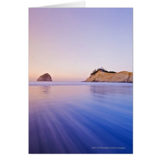 Haystack Rock At Dawn Blurred Blue Purple Waves Card