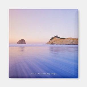 Haystack Rock At Dawn Blurred Blue Purple Waves Magnet