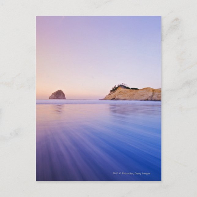 Haystack Rock At Dawn Blurred Blue Purple Waves Postcard (Front)