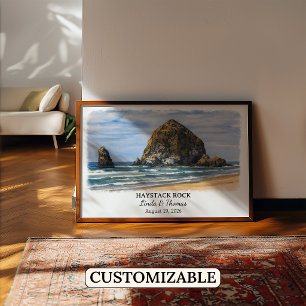 Haystack Rock Oregon Poster, Cannon Beach Custom Poster