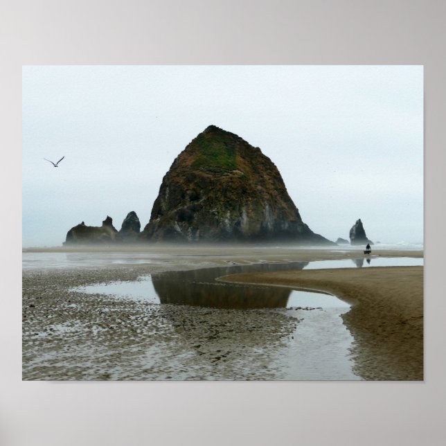 Haystack Rock Reflection, Cannon Beach, Oregon Poster (Front)