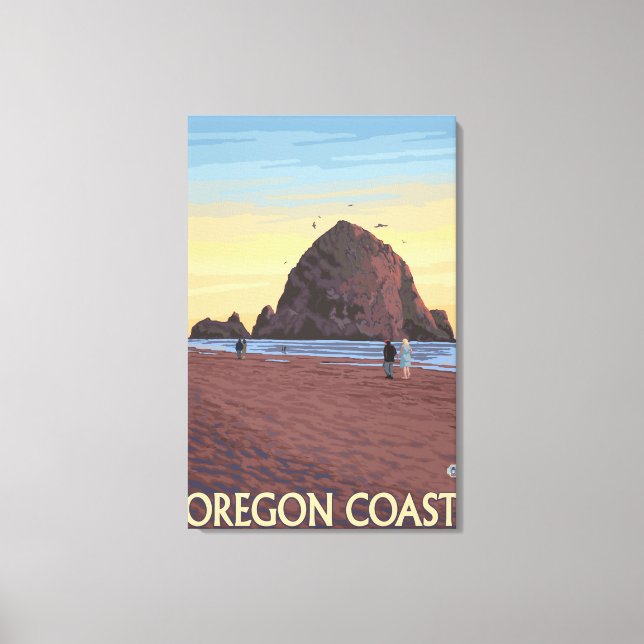 Haystack Rock Vintage Travel Poster Canvas Print (Front)