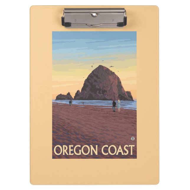 Haystack Rock Vintage Travel Poster Clipboard (Front)