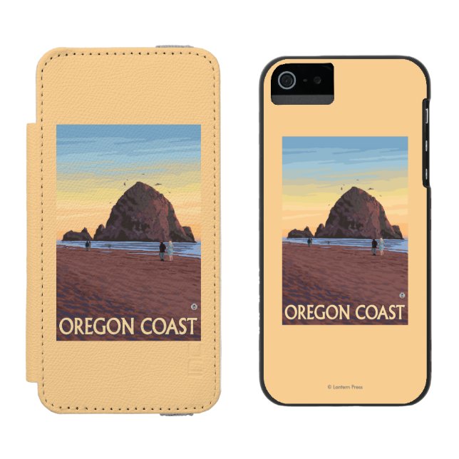 Haystack Rock Vintage Travel Poster Incipio iPhone Wallet Case (Side by Side)