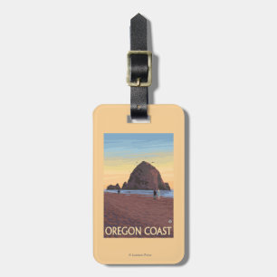 Haystack Rock Vintage Travel Poster Luggage Tag