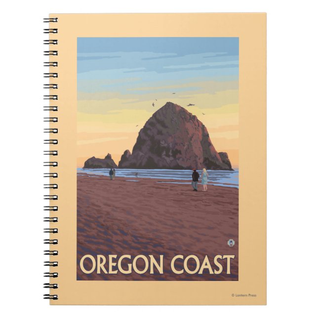 Haystack Rock Vintage Travel Poster Notebook (Front)