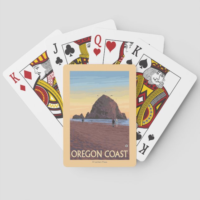 Haystack Rock Vintage Travel Poster Playing Cards (Back)