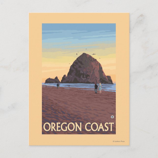 Haystack Rock Vintage Travel Poster Postcard (Front)