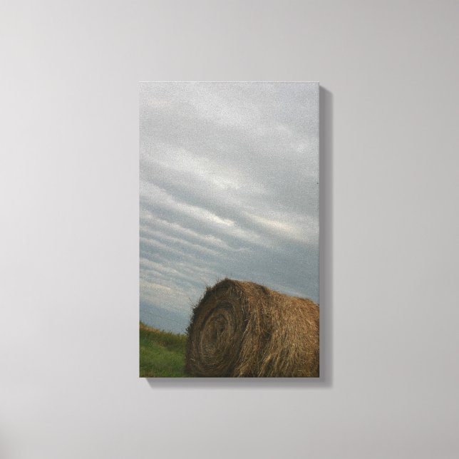 Haystack with storm clouds overhead farm photo canvas print (Front)
