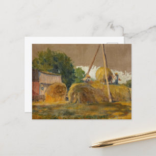 Haystacks and Red Barn by Grant Wood Holiday Postcard