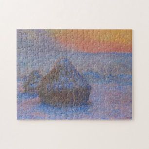 Haystacks at Sunset Snow Effect Monet Fine Art Jigsaw Puzzle
