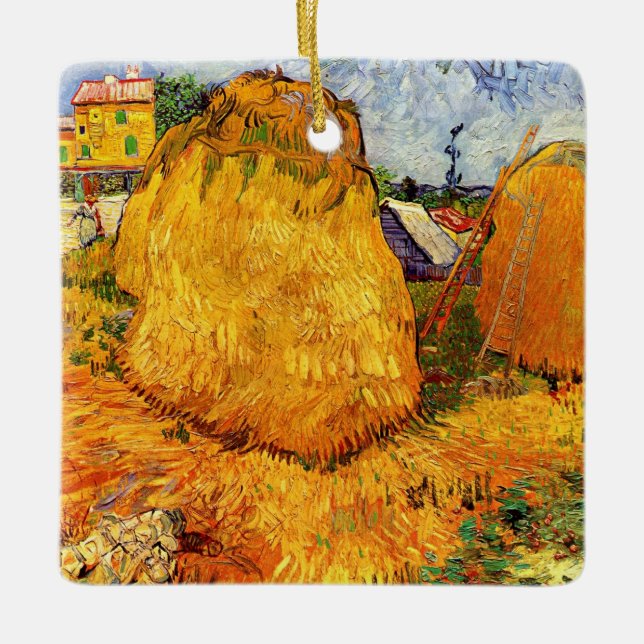 Haystacks in Provence by Vincent van Gogh Ceramic Tree Decoration (Front)