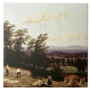 Haystacks near a River, near Harford, Warwickshire Tile