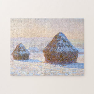 Haystacks Snow Effect Morning Monet Fine Art Jigsaw Puzzle