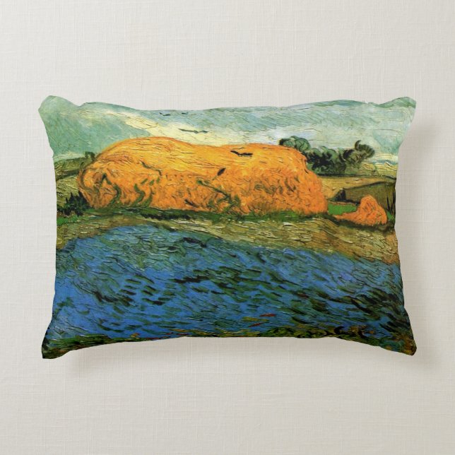 Haystacks Under a Rainy Sky by Vincent van Gogh Decorative Cushion (Front)