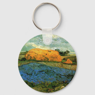 Haystacks Under a Rainy Sky by Vincent van Gogh Key Ring