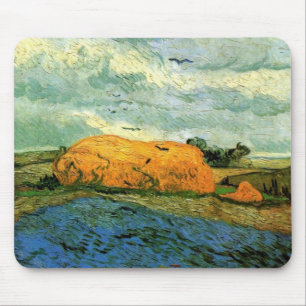Haystacks Under a Rainy Sky by Vincent van Gogh Mouse Mat