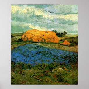 Haystacks Under a Rainy Sky by Vincent van Gogh Poster
